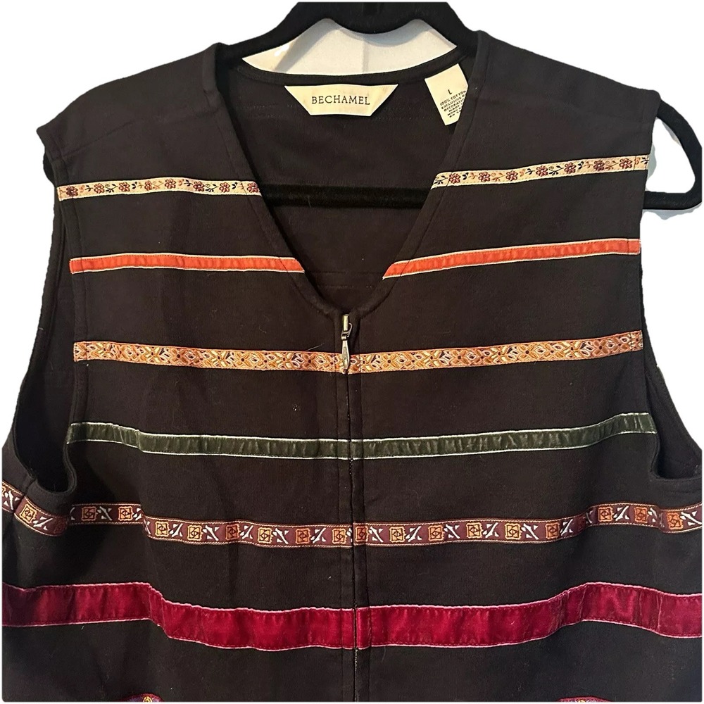 Bechamel Women's Large Multicolored Cardigan Boho Hippie Striped ZipUp Vest - Picture 2 of 7
